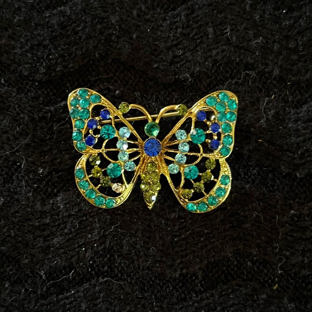 Blue Green and Gold Colored Butterfly Pin
